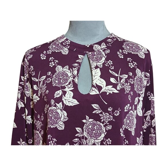 Cato Womens XL Floral Print Tunic Hi-Low Ruffle Hem Stretch Boho Cut-Out Blouse - Picture 6 of 7